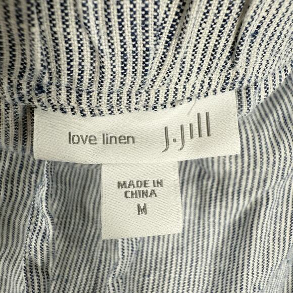 J Jill Love Linen Blue Striped Pants size Medium pull on Elastic Tie Waist - Picture 8 of 10